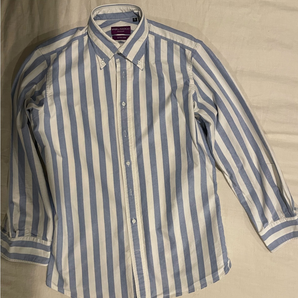 Spier & Mackay blue and white stripes oxford button down 16/33 extra slim